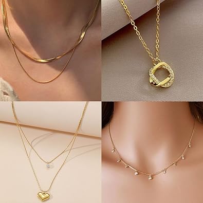 16Pcs Gold Necklaces Set for Women 14k Gold Plated Dainty Trendy Pendant Chain Choker Pack Multilayer Necklace Set for Women Adjustable Jewelr