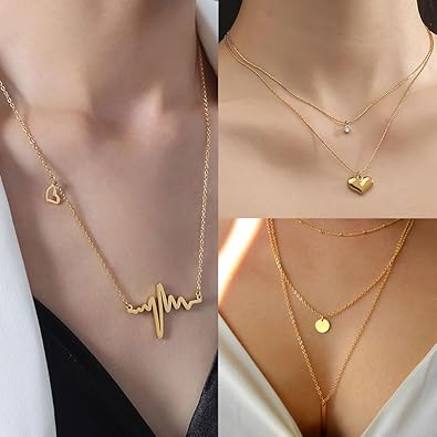 16Pcs Gold Necklaces Set for Women 14k Gold Plated Dainty Trendy Pendant Chain Choker Pack Multilayer Necklace Set for Women Adjustable Jewelr