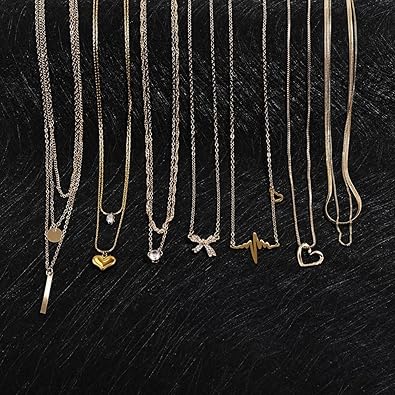 16Pcs Gold Necklaces Set for Women 14k Gold Plated Dainty Trendy Pendant Chain Choker Pack Multilayer Necklace Set for Women Adjustable Jewelr