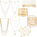 34pcs Gold Jewelry Set for Women Multi Layered Necklace Knuckle Rings Stackable Bracelets Dainty Earrings Fashion Jewelry set Anniversary Birthday Valentine Gift Pack for Women Girls