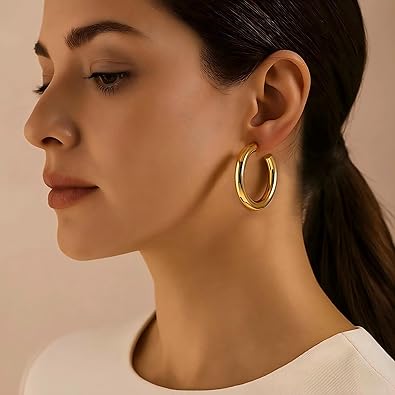 12 Pairs Chunky Gold Hoop Earrings for Women Trendy, Gold Plated Lightweight Hypoallergenic Stack, Thick Open Twisted Huggie Hoops Earring Set