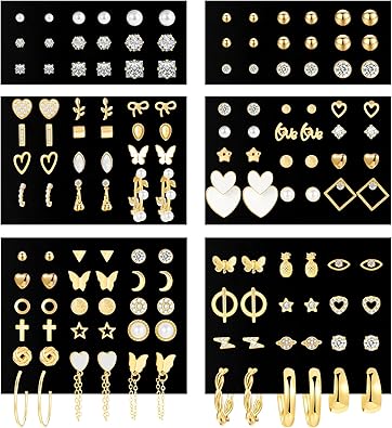 70 Pairs Gold Stud Earrings Set for Women Multipack, Trendy Hypoallergenic Pearl Cubic Zirconia Multiple Piercings Earrings Packs, Chunky Hoops Earrings for Gift Jewelry