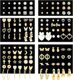 70 Pairs Gold Stud Earrings Set for Women Multipack, Trendy Hypoallergenic Pearl Cubic Zirconia Multiple Piercings Earrings Packs, Chunky Hoops Earrings for Gift Jewelry