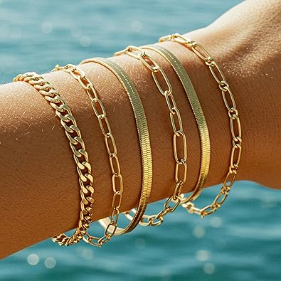 16 PCS Gold Bracelets for Women, Dainty Bracelets Set for Women Trendy, Gold Stackable Cuban Link Paperclip Chain Bracelet Pack Jewelry Gifts for Women