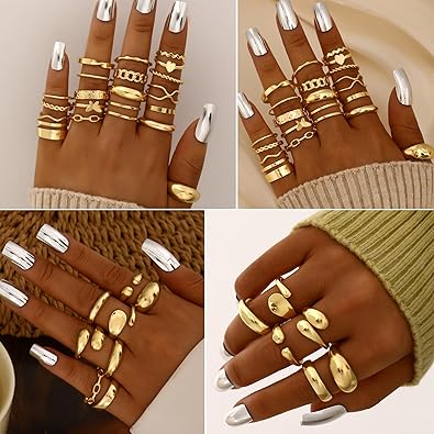 137 Pieces Gold Jewelry Set for Women, 12 Necklace, 14 Bracelet, 21 Earrings, 24 Knuckle Rings, 66 Hair Accessory Gold Plated Jewelry Set for Women Gift