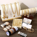 137 Pieces Gold Jewelry Set for Women, 12 Necklace, 14 Bracelet, 21 Earrings, 24 Knuckle Rings, 66 Hair Accessory Gold Plated Jewelry Set for Women Gift
