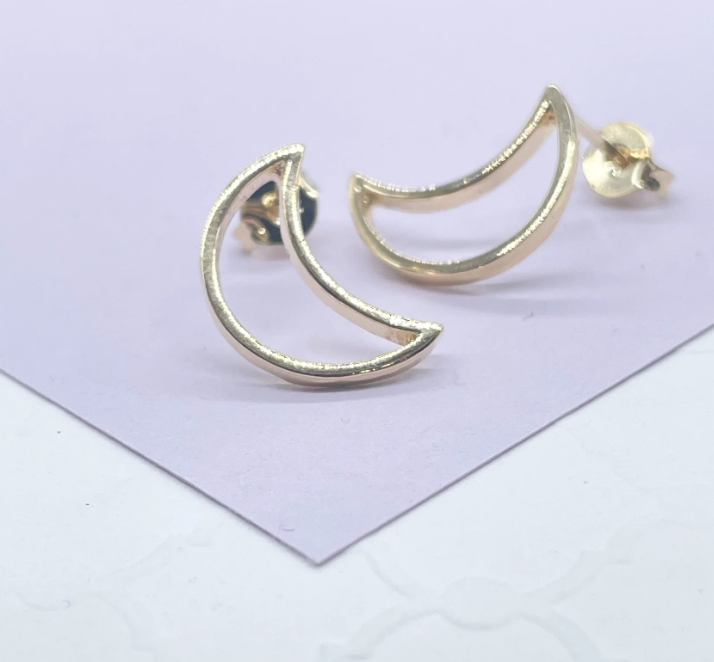 Aretes transparentes en forma de luna rellenos de oro de 18 quilates