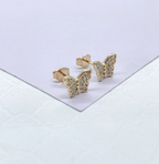 Pendientes de mariposa delicados con circonita cúbica bañados en oro de 18 quilates.