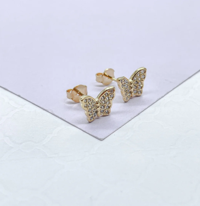 Pendientes de mariposa delicados con circonita cúbica bañados en oro de 18 quilates.