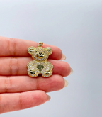 Dije de oso de circonita cúbica plano y esponjoso relleno de oro de 18 quilates para hacer joyas o collares.