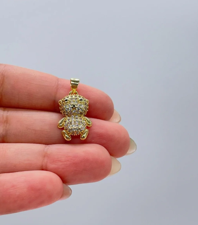Dije de osito hinchado con circonita cúbica rellena de oro de 18 quilates, para cadenas y bisutería.