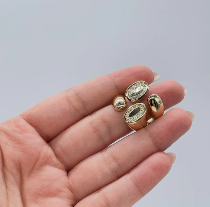 Anillo ajustable de 4 direcciones relleno de oro de 18 k con circonita cúbica y patrón de extremo abovedado