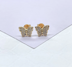 Pendientes de mariposa delicados con circonita cúbica bañados en oro de 18 quilates.