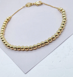 Pulsera clásica de cuentas de 4 mm en oro de 18 quilates, pulsera de bolas lisas de oro