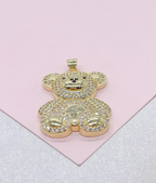 Dije de oso de circonita cúbica plano y esponjoso relleno de oro de 18 quilates para hacer joyas o collares.