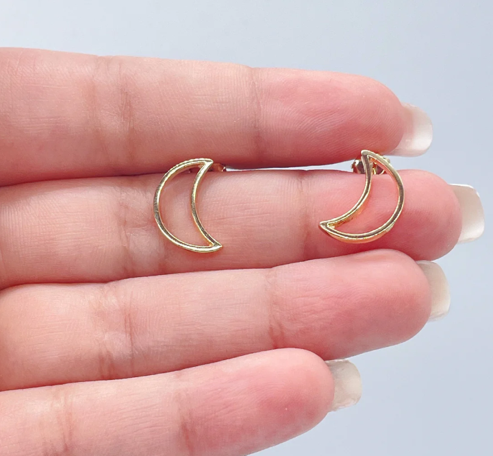 Aretes transparentes en forma de luna rellenos de oro de 18 quilates