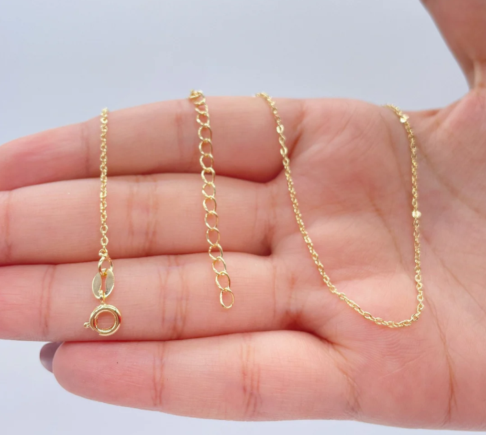 Cadena de eslabones ovalada de 1,5 mm de grosor, chapada en oro de 18 quilates