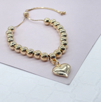 18k Gold Layered Adjustable Gold Beaded Bracelet Featuring Chunky Plain Gold