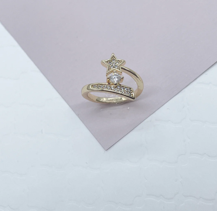 Anillo "Estrella Fugaz" en Oro de 18k con Micropavé de Circonitas Cúbicas
