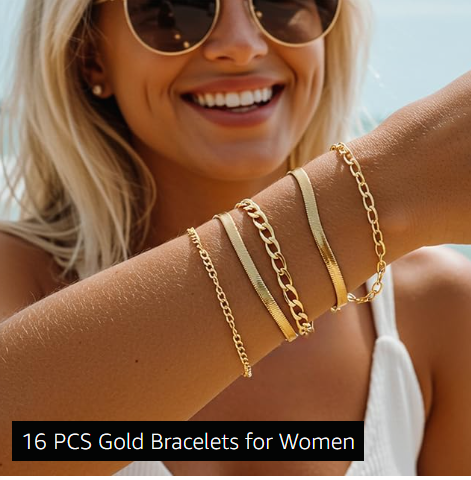 16 PCS Gold Bracelets for Women, Dainty Bracelets Set for Women Trendy, Gold Stackable Cuban Link Paperclip Chain Bracelet Pack Jewelry Gifts for Women