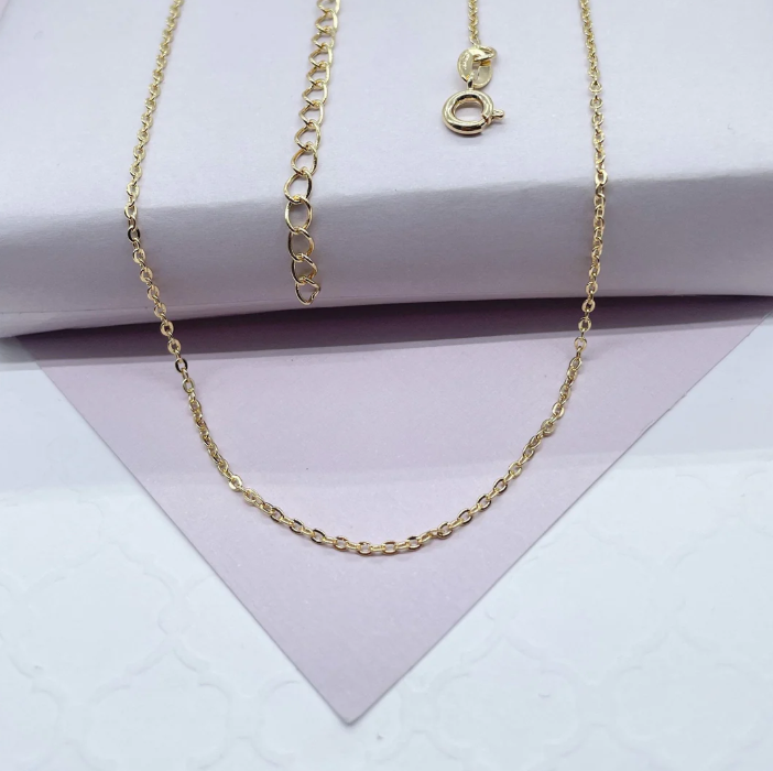 Cadena de eslabones ovalada de 1,5 mm de grosor, chapada en oro de 18 quilates