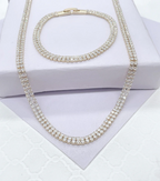 Conjunto de gargantilla y pulsera de tenis con circonitas cúbicas de doble hilera, bañada en oro de 18 quilates. Para ella, para la vida nocturna y para la joyería.