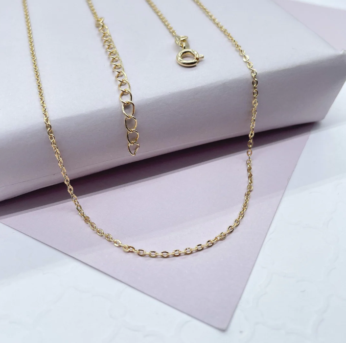 Cadena de eslabones ovalada de 1,5 mm de grosor, chapada en oro de 18 quilates