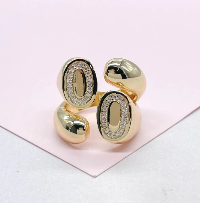 Anillo ajustable de 4 direcciones relleno de oro de 18 k con circonita cúbica y patrón de extremo abovedado