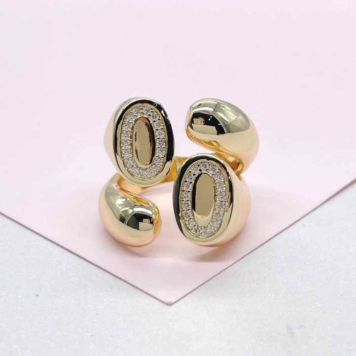 Anillo ajustable de 4 direcciones relleno de oro de 18 k con circonita cúbica y patrón de extremo abovedado