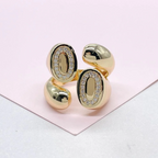 Anillo ajustable de 4 direcciones relleno de oro de 18 k con circonita cúbica y patrón de extremo abovedado