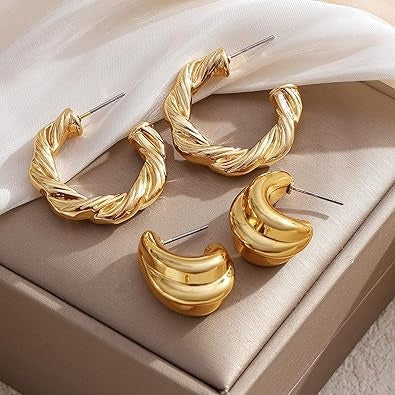 24 Pairs Gold Hoop Earrings Set for Women Hypoallergenic Chunky Chain Twisted Open Hoops Dangle Earring Packs for Birthday Jewelry Gift