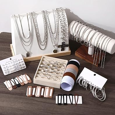 137 Pieces Gold Jewelry Set for Women, 12 Necklace, 14 Bracelet, 21 Earrings, 24 Knuckle Rings, 66 Hair Accessory Gold Plated Jewelry Set for Women Gift