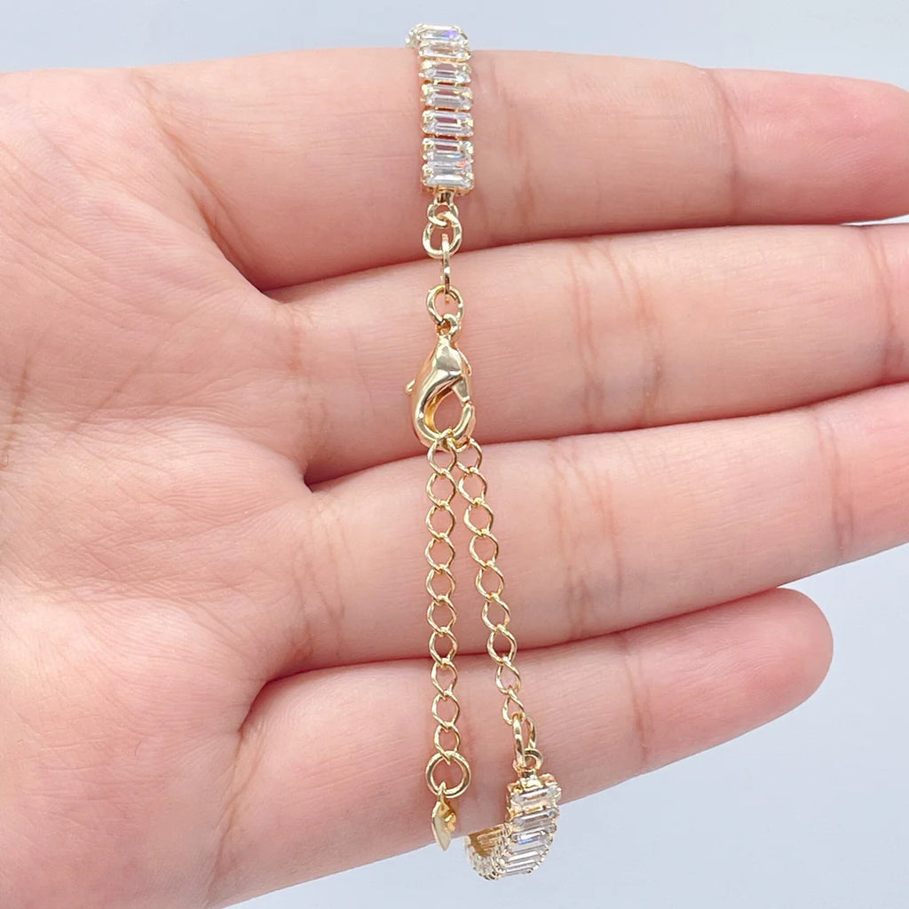 Gorgeous 18k Gold Filled Baguette Cubic Zirconia Set Choker Necklace and Bracelet And Jewelry Making Supplies