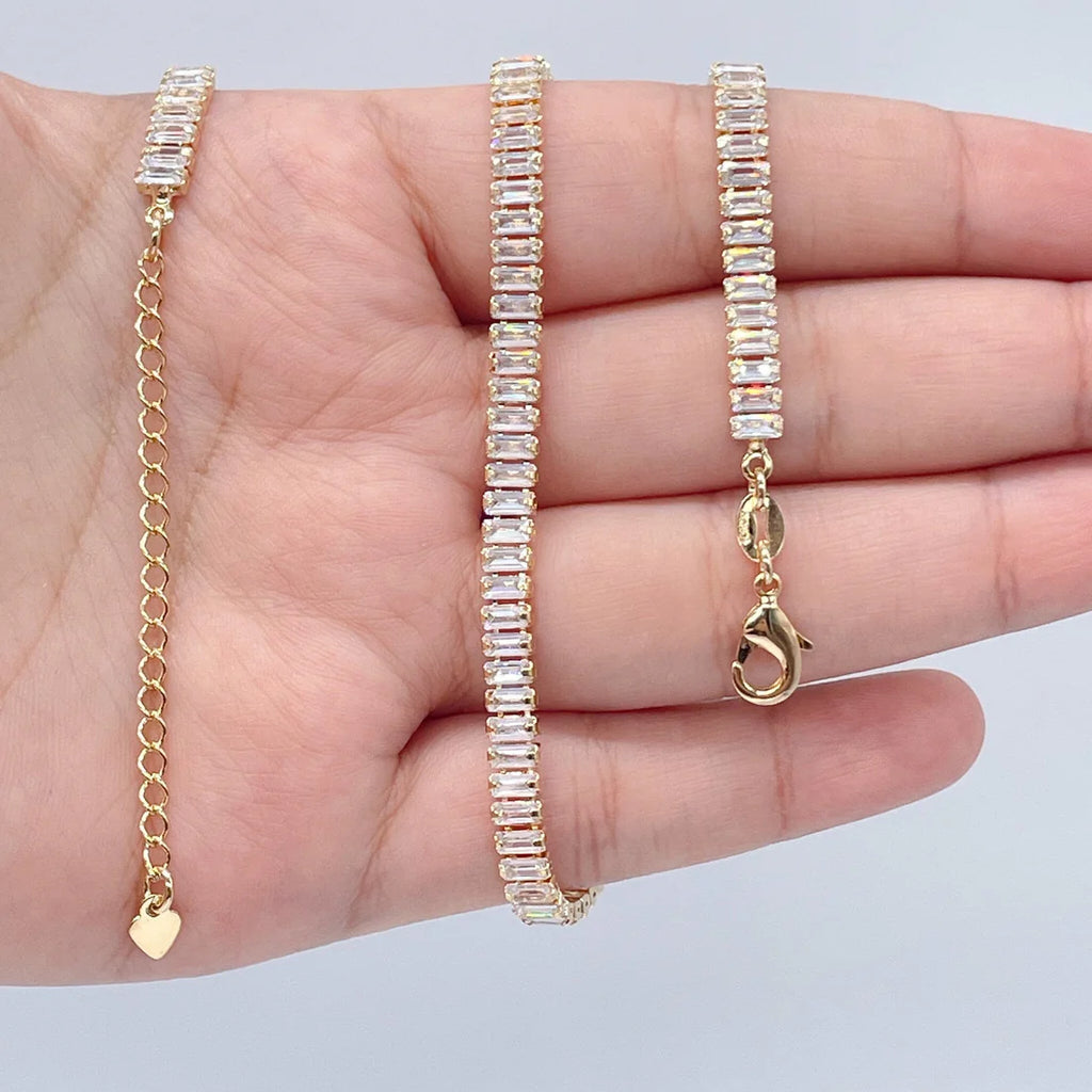 Gorgeous 18k Gold Filled Baguette Cubic Zirconia Set Choker Necklace and Bracelet And Jewelry Making Supplies