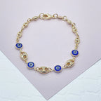 18k Gold Filled Marine Link Mixed Blue Eye Bracelet And Necklace Set