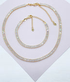 Gorgeous 18k Gold Filled Baguette Cubic Zirconia Set Choker Necklace and Bracelet And Jewelry Making Supplies