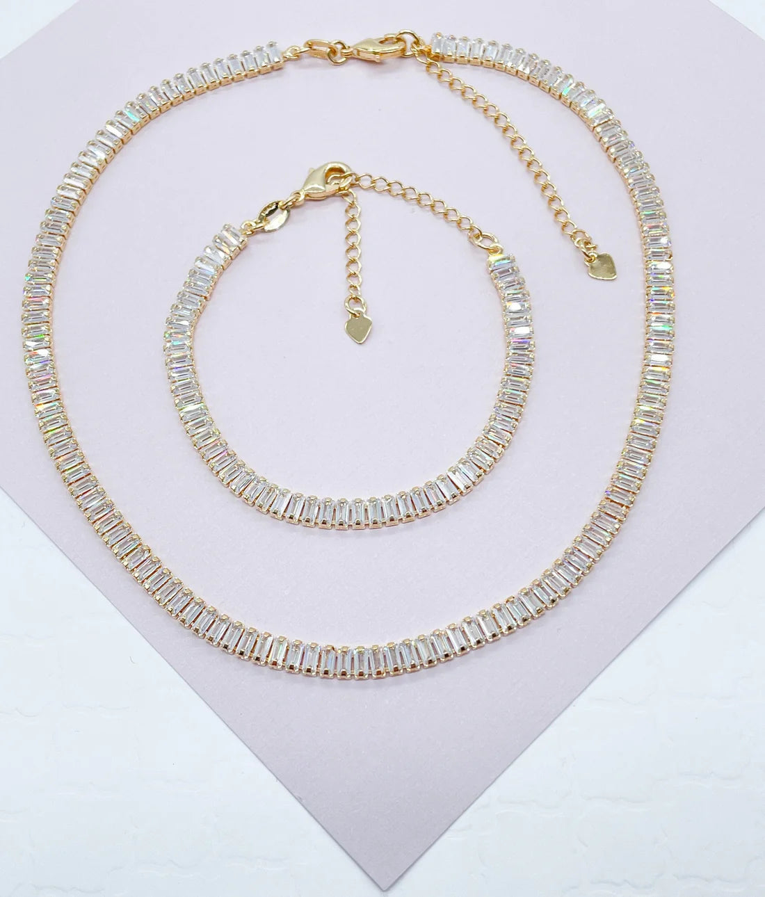 Gorgeous 18k Gold Filled Baguette Cubic Zirconia Set Choker Necklace and Bracelet And Jewelry Making Supplies