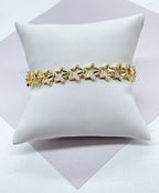 18k Gold Layered Hallowed Star and Attached Heart Engraved Pattern Bracelet For
