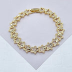 18k Gold Layered Hallowed Star and Attached Heart Engraved Pattern Bracelet For