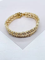 Vintage Diamond Cut Style 18k Gold Layered Thick X - Patterns Bracelet, Motion