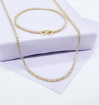 18k Gold Filled Dainty Thin Tennis Chain & Bracelet Set