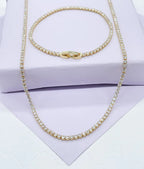 18k Gold Filled Dainty Thin Tennis Chain & Bracelet Set