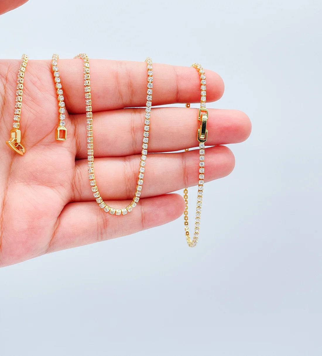 18k Gold Filled Dainty Thin Tennis Chain & Bracelet Set