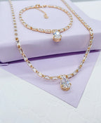 18k GoldFilled Baguette CZ Stone Set With Pear Shaped Stone in Center