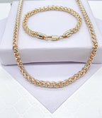 18K Gold Filled Unique Link 5mm Thick Braided Wheat Link Set, Statement Piece, Simple Jewlery