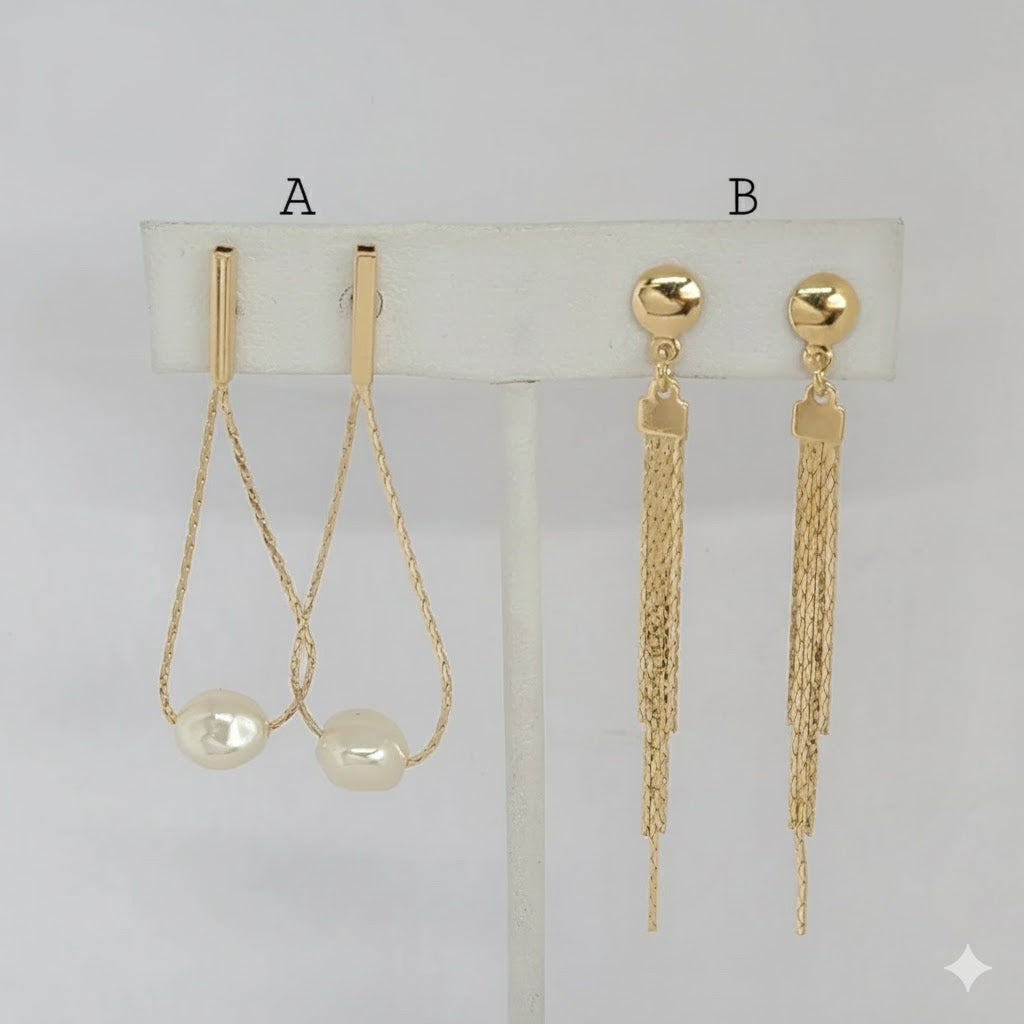 (1-1223-1) Laminado de Oro - Pendientes Largos - BGF