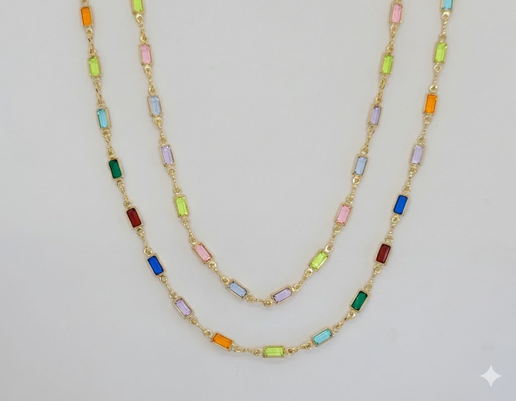 (1-1597-1) Cadena de eslabones rectangulares multicolores de 3 mm laminados en oro - BGF