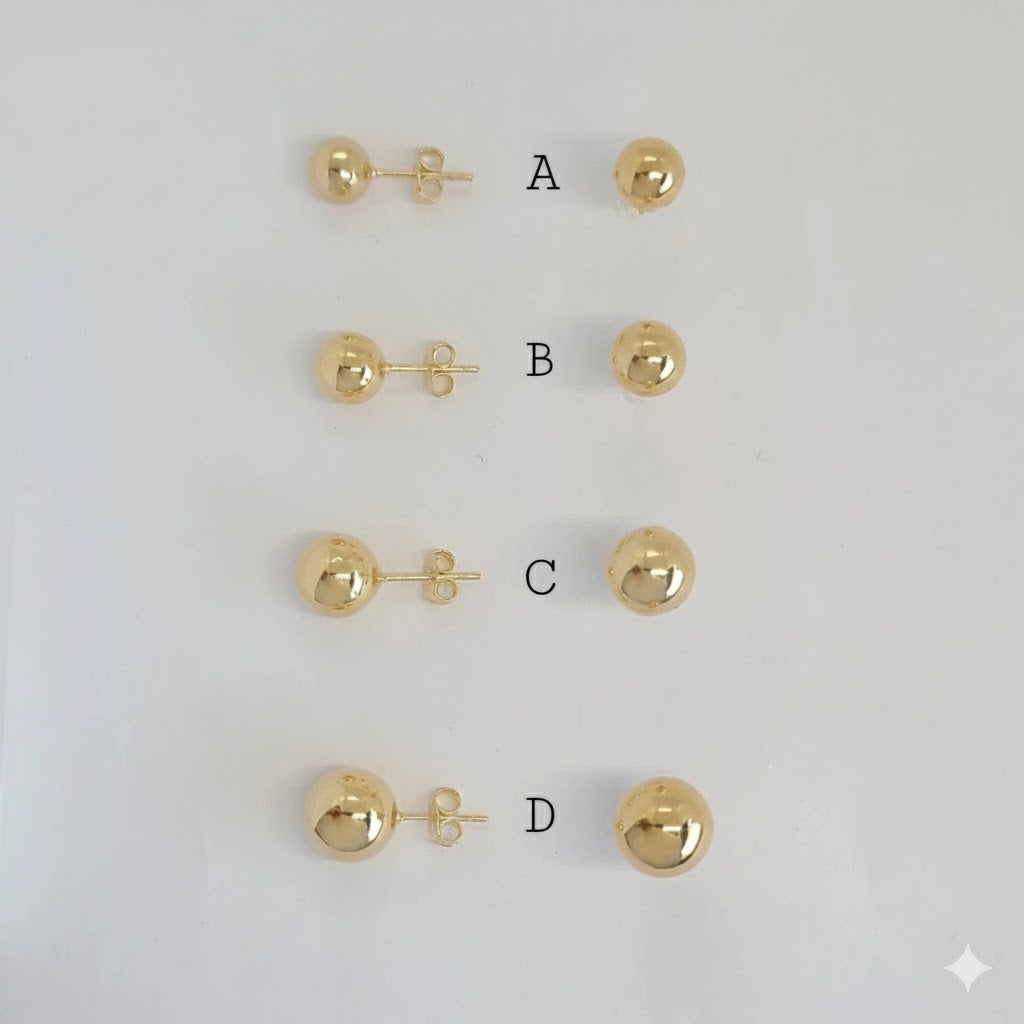 (1-1078) Pendientes de botón con bolas laminadas en oro - BGF