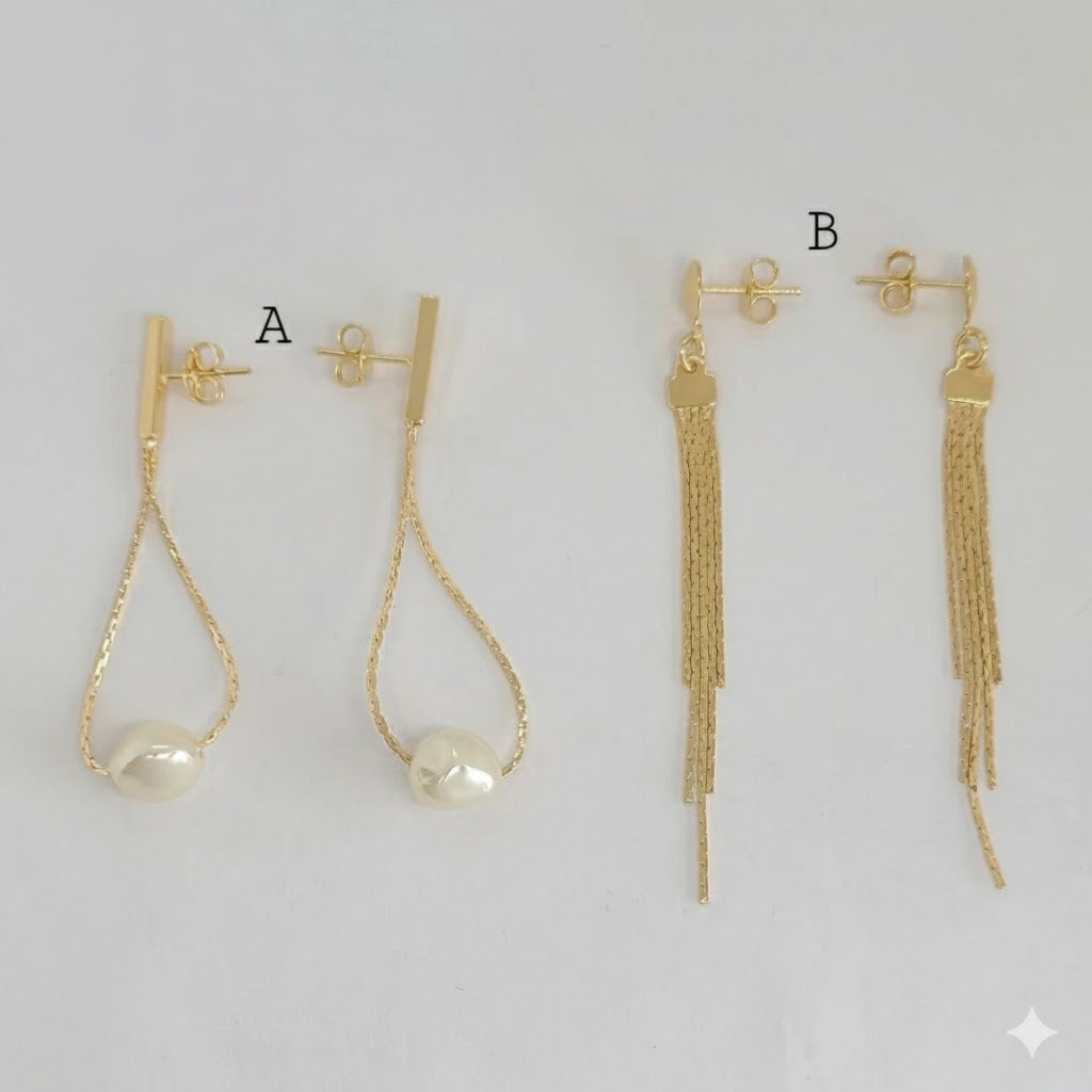 (1-1223-1) Laminado de Oro - Pendientes Largos - BGF