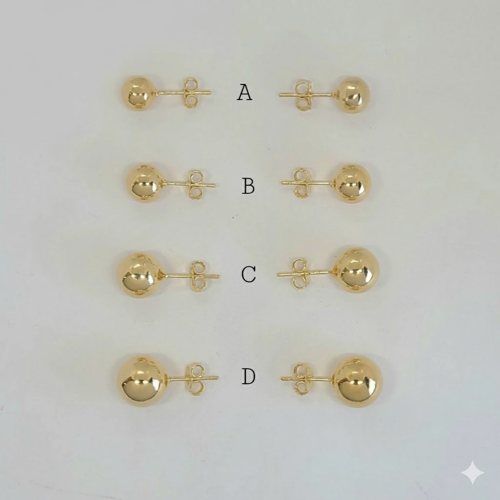 (1-1078) Pendientes de botón con bolas laminadas en oro - BGF